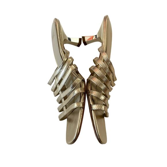 Paige Women’s Metallic Gold Strappy Slip On Formal Kitten Heels Size 10 - Picture 3 of 6